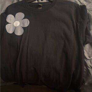 Black T-Shirt with White Flower Design